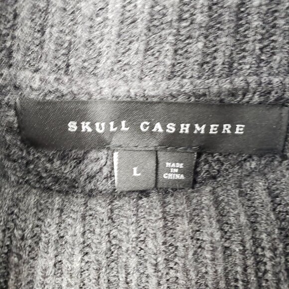 Skull Cashmere Cable Knit Turtleneck Sweater L Pullover Charcoal Gray - Picture 3 of 7